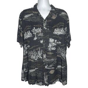 Vintage Y2K Harley Davidson Tori Richard Hawaiian Shirt Gray Mt Rushmore